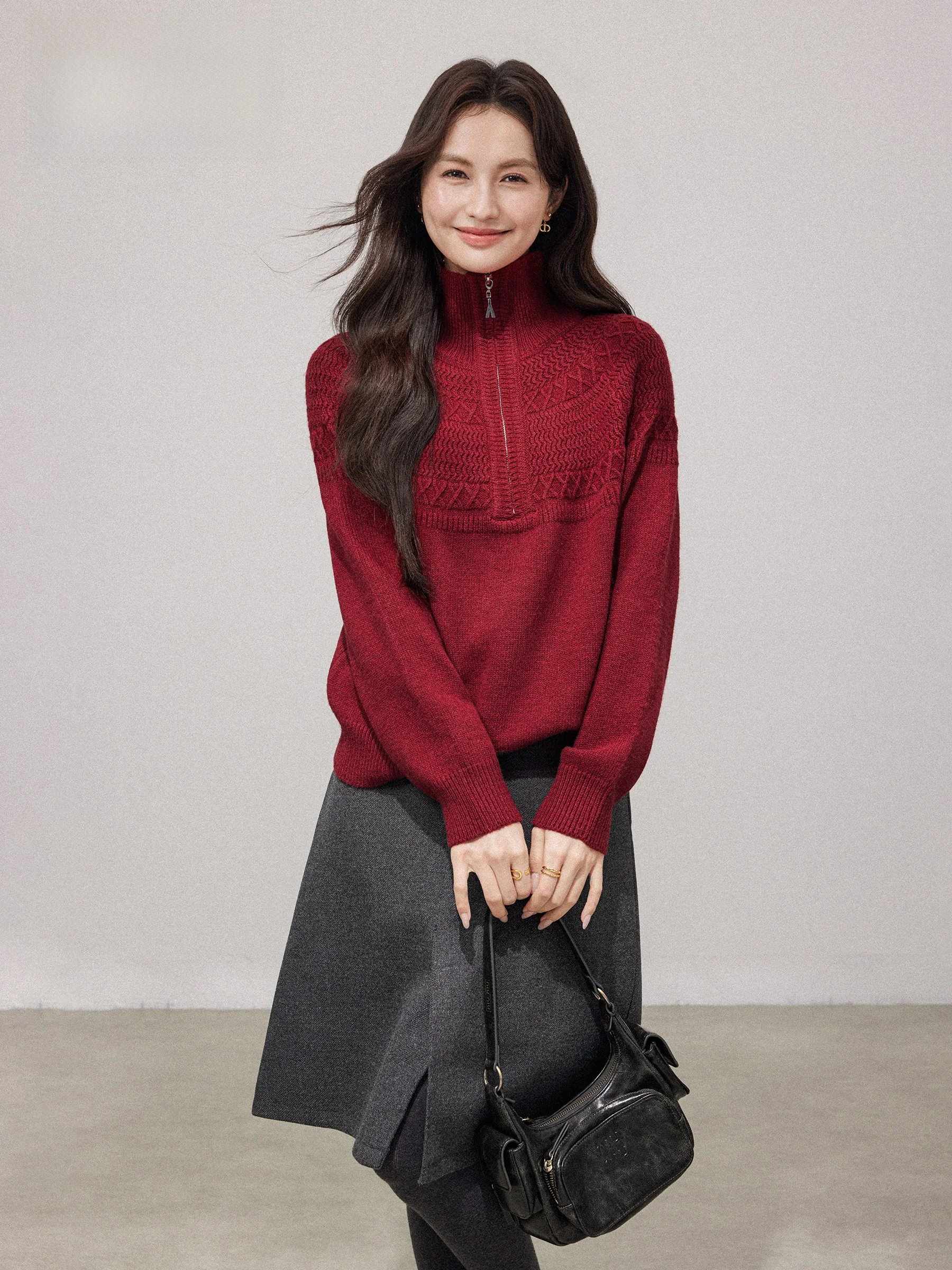 Red Half Zipper Knitted Sweater Women's Loose Casual Style Long Sleeve Casual Neck Design Sensation New Year Loose Lazy Knitwear
Red Half Zipper Knitted Sweater Women's Loose Casual Style Long Sleeve Casual Neck Design Sensation New Year Loose Lazy Knitwear
