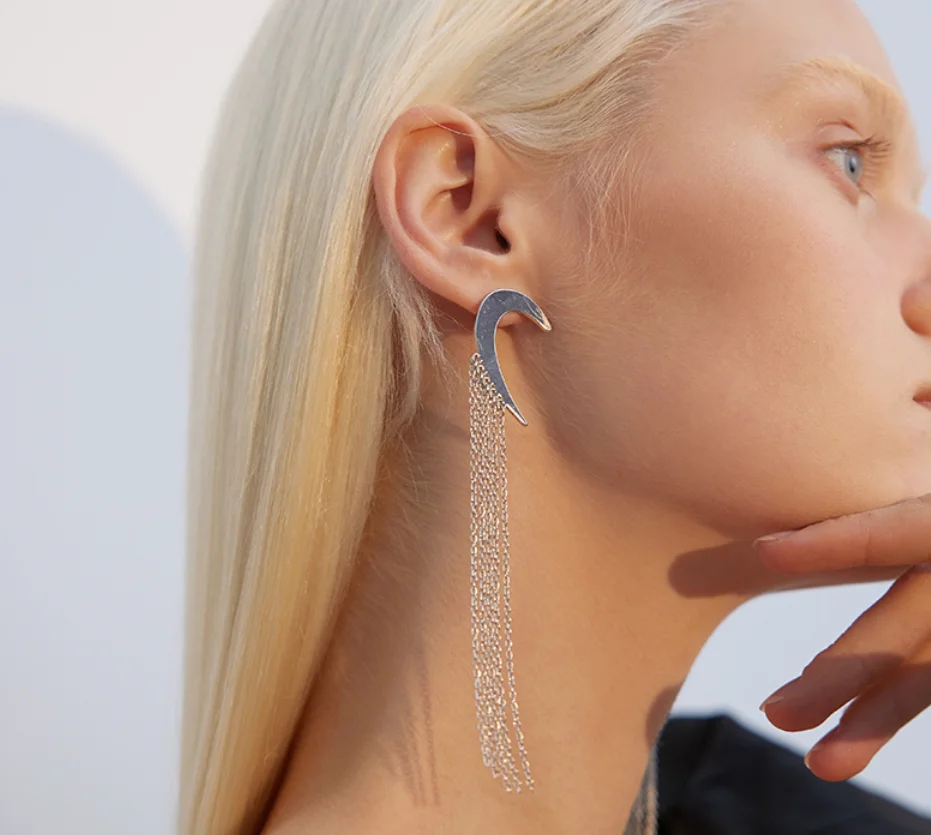 925 silver needle tassel chain crescent moon wedding party alloy Earrings for women Fashion Jewelry
925 silver needle tassel chain crescent moon wedding party alloy Earrings for women Fashion Jewelry