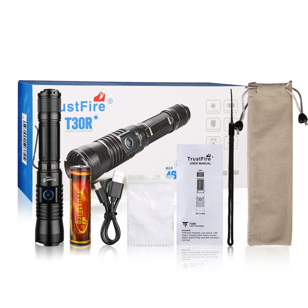 TrustFire T30R стробоскопический тактический лазерный светодиодный фонарик 1100-метровый дальний свет перезаряжаемый для охоты
TrustFire T30R стробоскопический тактический лазерный светодиодный фонарик 1100-метровый дальний свет перезаряжаемый для охоты