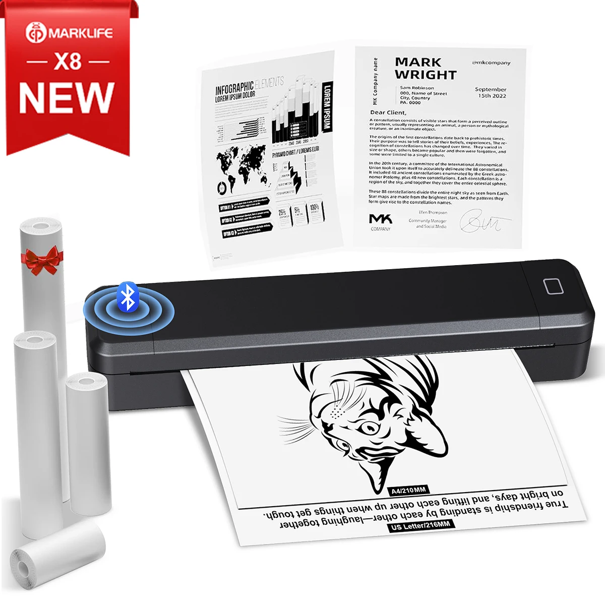 Marklife X8 Portable Thermal Printer Desktop Printer Tattoo Transfer A4 Paper For Document Printing Compatible IOS Android Noink
Marklife X8 Portable Thermal Printer Desktop Printer Tattoo Transfer A4 Paper For Document Printing Compatible IOS Android Noink