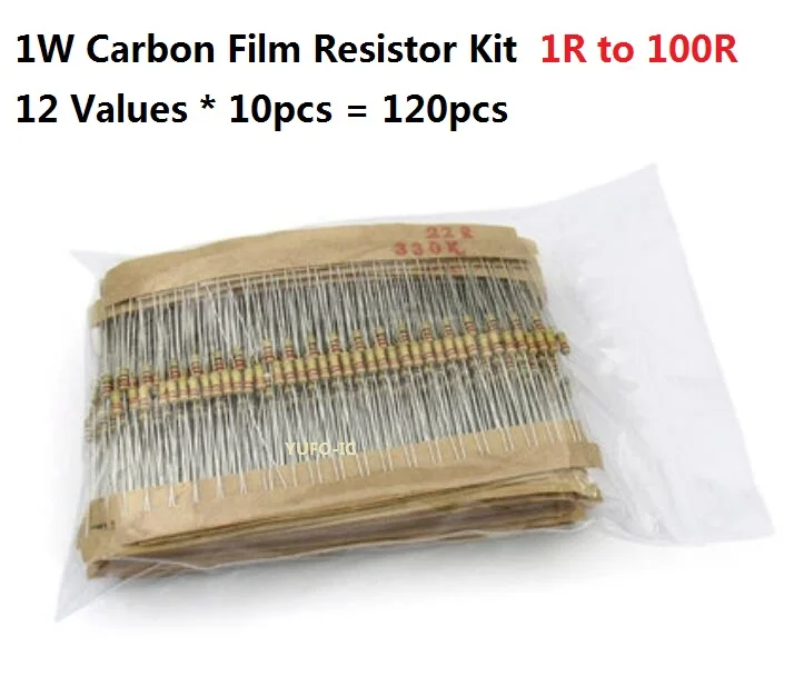 12values * 10pcs=120pcs 1R-100R 1W Carbon Film Resistor Kit Pack Assorted Kit Set 2.2R 4.7R 6.8R 10R 15R 22R 33R 47R 68R 82R OHM
12values * 10pcs=120pcs 1R-100R 1W Carbon Film Resistor Kit Pack Assorted Kit Set 2.2R 4.7R 6.8R 10R 15R 22R 33R 47R 68R 82R OHM