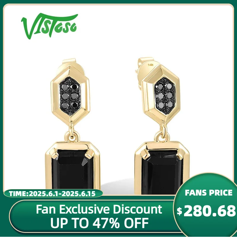 VISTOSO Authentic 14K 585 Yellow Gold Dangling Earrings For Women Sparkling Diamonds Black Agate Rectangle Delicate Fine Jewelry
VISTOSO Authentic 14K 585 Yellow Gold Dangling Earrings For Women Sparkling Diamonds Black Agate Rectangle Delicate Fine Jewelry