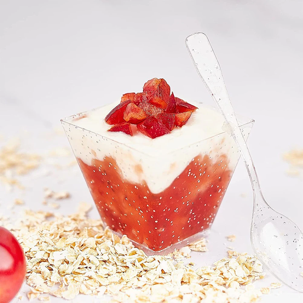 50 Sets Dessert Cups Mini Plates Disposable Pudding Cups Silver Spoon Safe Odorless Smooth Surface No Burr Birthdays Weddings
50 Sets Dessert Cups Mini Plates Disposable Pudding Cups Silver Spoon Safe Odorless Smooth Surface No Burr Birthdays Weddings