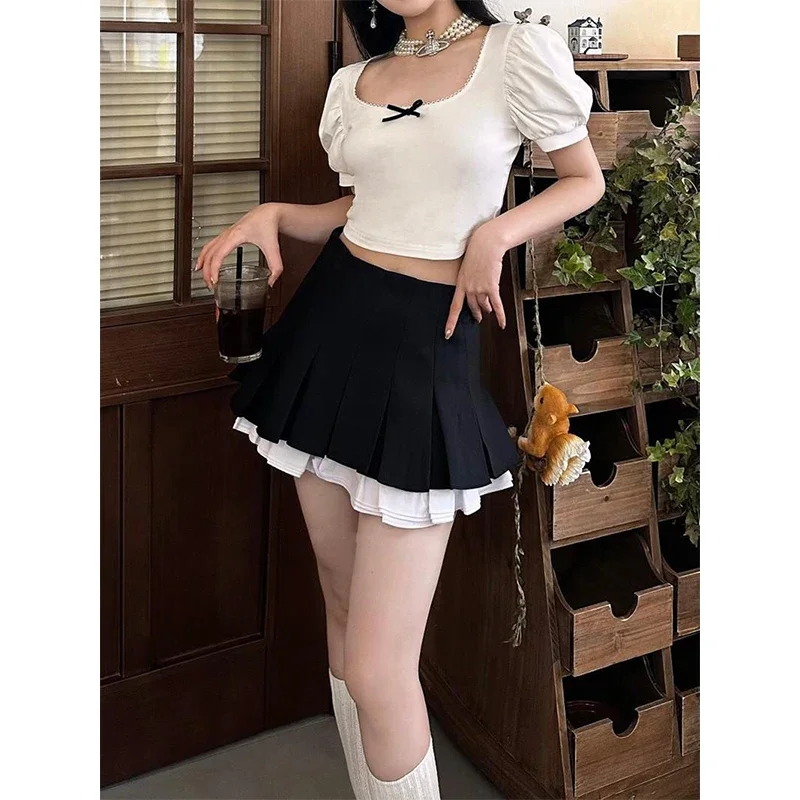 MEXZT Kawaii Ruffles Mini Skirt Women Preppy Korean Patchwork Black Pleated Skirts Summer Y2K Japanese Lolita A Line Skirt New
MEXZT Kawaii Ruffles Mini Skirt Women Preppy Korean Patchwork Black Pleated Skirts Summer Y2K Japanese Lolita A Line Skirt New