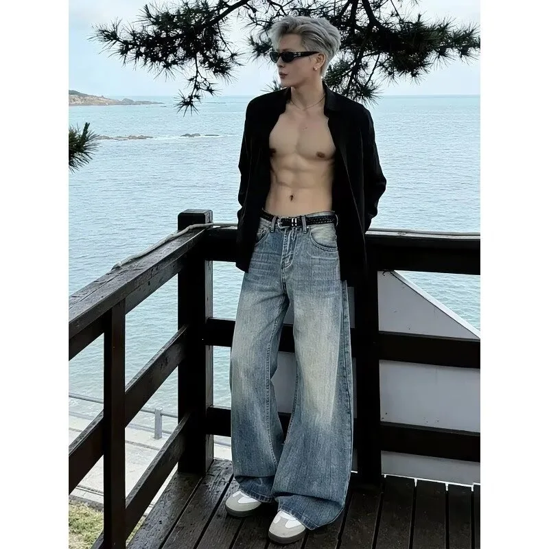 Retro High Street Faded Men's Jeans Spring High Waist Slim Wide Leg Straight Cut Long Trousers Polyester Fiber Summer Jeans
Retro High Street Faded Men's Jeans Spring High Waist Slim Wide Leg Straight Cut Long Trousers Polyester Fiber Summer Jeans