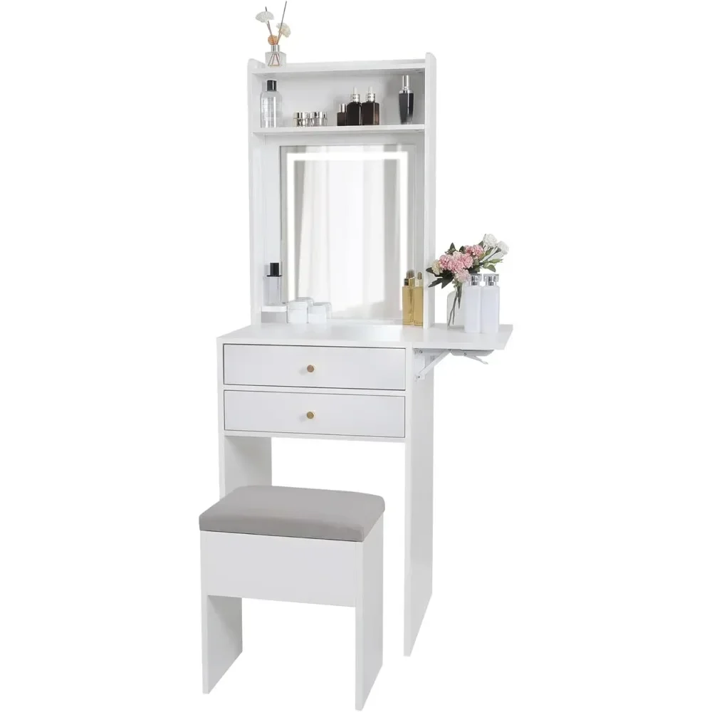 Vanity Desk Set with Adjustable Lighted Mirror and Storage Chair, Makeup Vanity Table for Small Space
Vanity Desk Set with Adjustable Lighted Mirror and Storage Chair, Makeup Vanity Table for Small Space