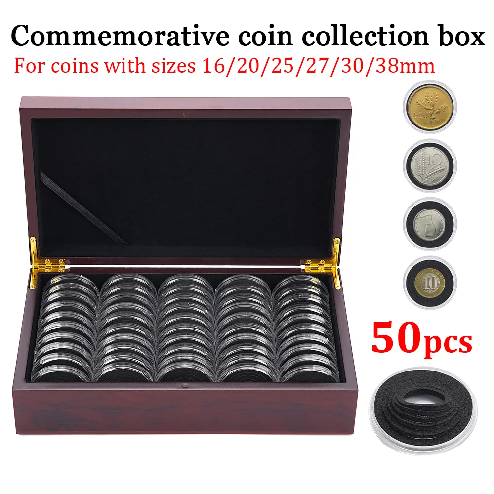 50PCS Wooden Coin Collection Box - Wood Storage Case For Commemorative Coins Black inner Cushion Organizer Adjustable Inner Pads
50PCS Wooden Coin Collection Box - Wood Storage Case For Commemorative Coins Black inner Cushion Organizer Adjustable Inner Pads
