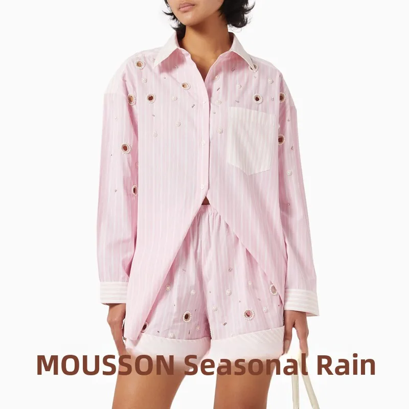 Spring Summer Women's Pink Stripe Loose Long Shirt Shorts Set French Style Cotton Long Sleeve Turn-down Collar Spring Fashion
Spring Summer Women's Pink Stripe Loose Long Shirt Shorts Set French Style Cotton Long Sleeve Turn-down Collar Spring Fashion