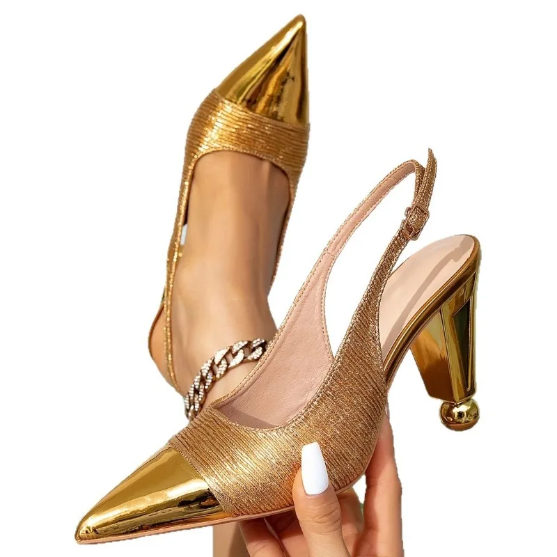 Women's Gold High-heeled Sandals Fashion Pointed Toe Strange Heels Party and Evening Shoes Summer Sexy Slingback Ladies Pumps 42
Women's Gold High-heeled Sandals Fashion Pointed Toe Strange Heels Party and Evening Shoes Summer Sexy Slingback Ladies Pumps 42