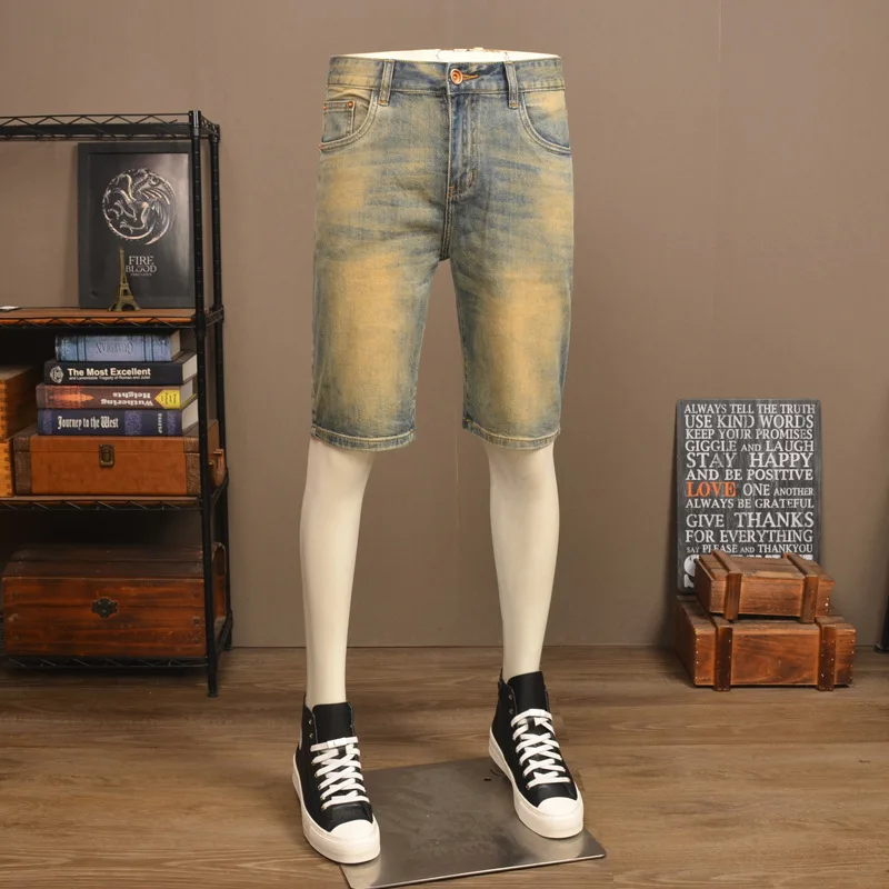 Summer thin retro distressed five quarter jeans shorts men's stretch slim fit high-end washed casual shorts
Summer thin retro distressed five quarter jeans shorts men's stretch slim fit high-end washed casual shorts
