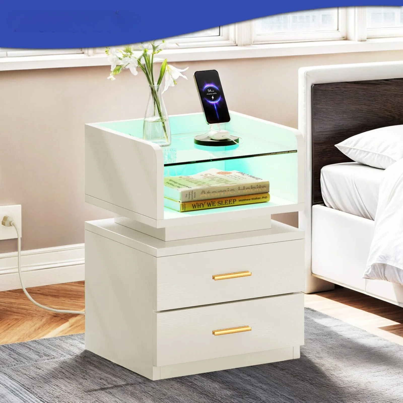 US 2 Drawers LED Nightstand End Side Table White Storage with USB Charging Station
US 2 Drawers LED Nightstand End Side Table White Storage with USB Charging Station