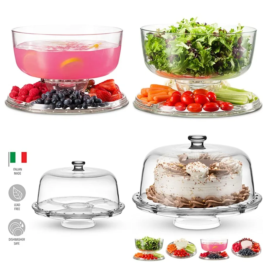 Cake Stand and Serving Plate Platter with Dome Lid, 6 in 1 Multi-Purpose Use, Crystal Glass Footed Cake Stand, Salad Bowl, Cake
Cake Stand and Serving Plate Platter with Dome Lid, 6 in 1 Multi-Purpose Use, Crystal Glass Footed Cake Stand, Salad Bowl, Cake