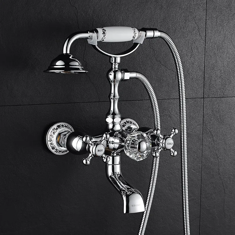 Bathtub Faucet Solid Brass Shower Faucets Set Wall Mounted Dual Control Mixer Tap Silver Crystal Design Bath Shower
Bathtub Faucet Solid Brass Shower Faucets Set Wall Mounted Dual Control Mixer Tap Silver Crystal Design Bath Shower