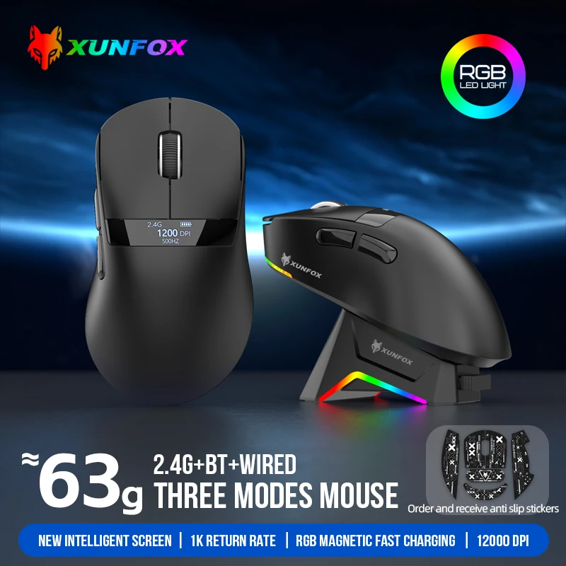 H9pro XUNSVFOX Three Mode Wireless Bluetooth Gaming Mouse With Screen Display Rechargeable Lightweight With Charging Base Mouses
H9pro XUNSVFOX Three Mode Wireless Bluetooth Gaming Mouse With Screen Display Rechargeable Lightweight With Charging Base Mouses