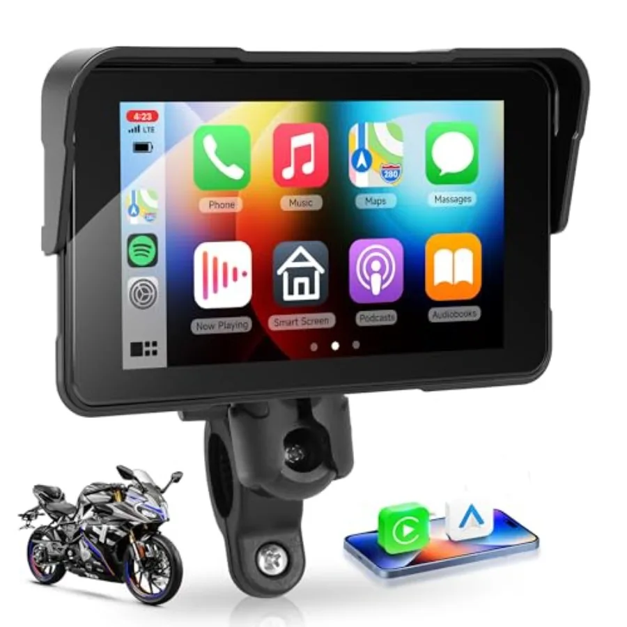 Motorcycle CarPlay Android Auto GPS Navigation System: 5'' Waterproof, Black, Tire Pressure Monitoring Dual Bluetooth Support f
Motorcycle CarPlay Android Auto GPS Navigation System: 5'' Waterproof, Black, Tire Pressure Monitoring Dual Bluetooth Support f