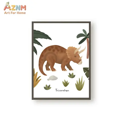 AZNM Cute Triceratops Dinosaur Canvas Wall Art, Kids Nursery Print for Room Decor