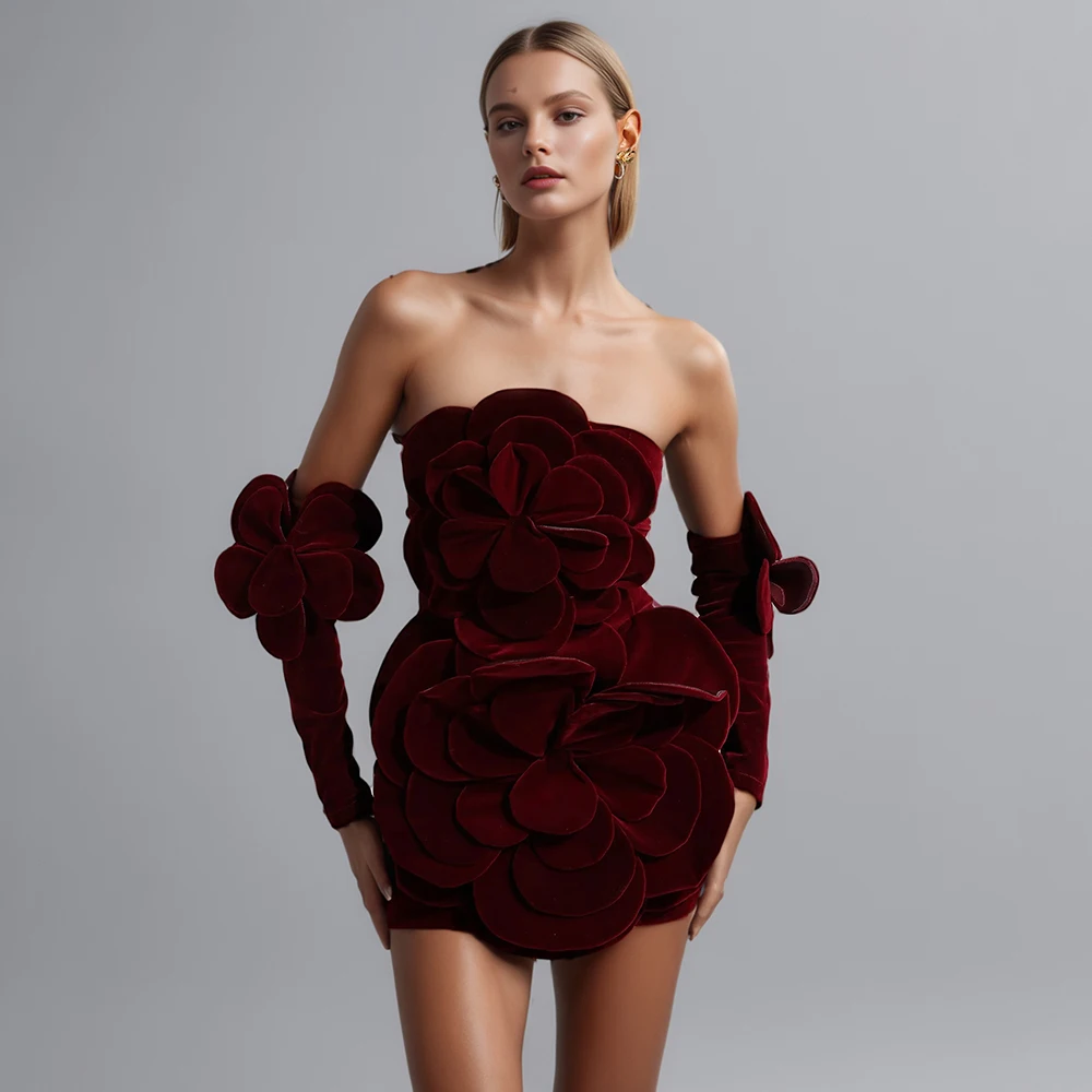 Solid Spliced Appliques Mini Dresses For Women Strapless Long Sleeve Slimming Evening Party Dresses Female Fashion
Solid Spliced Appliques Mini Dresses For Women Strapless Long Sleeve Slimming Evening Party Dresses Female Fashion