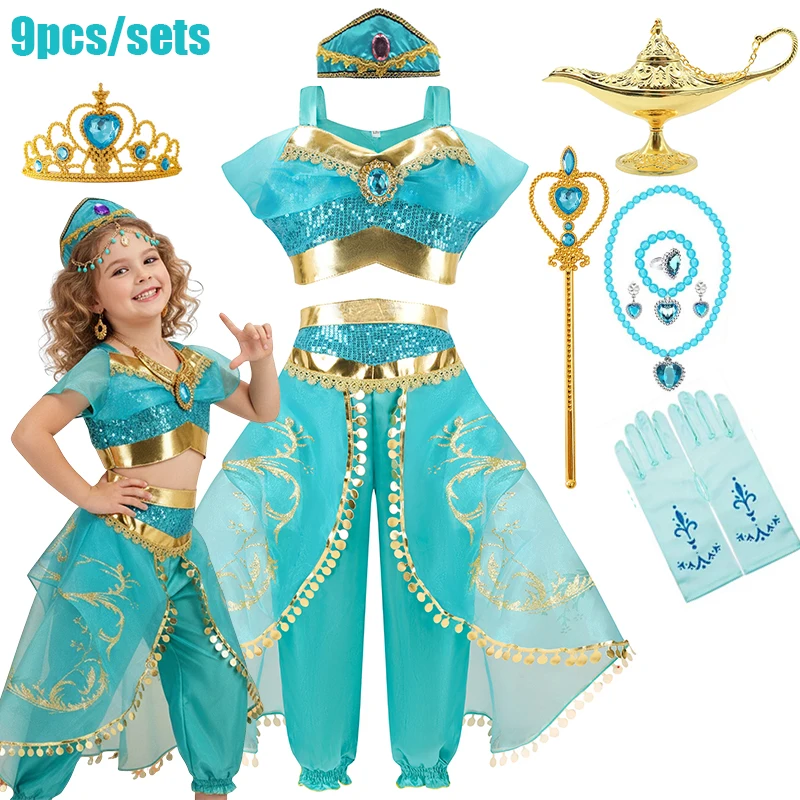 Disney Aladdin Princess Girls Jasmine Dress Two-piece Kids Role Play Costume Halloween Party Clothes Children Birthday Apparel
Disney Aladdin Princess Girls Jasmine Dress Two-piece Kids Role Play Costume Halloween Party Clothes Children Birthday Apparel