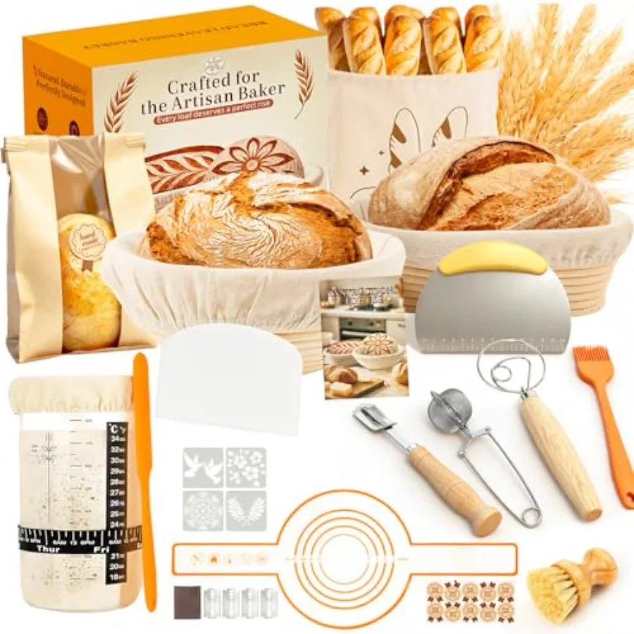 Sourdough Starter Kit Complete Sourdough Bread Baking Supplies for Beginners and Bakers Includes Rattan Proofing Basket Scraper
Sourdough Starter Kit Complete Sourdough Bread Baking Supplies for Beginners and Bakers Includes Rattan Proofing Basket Scraper