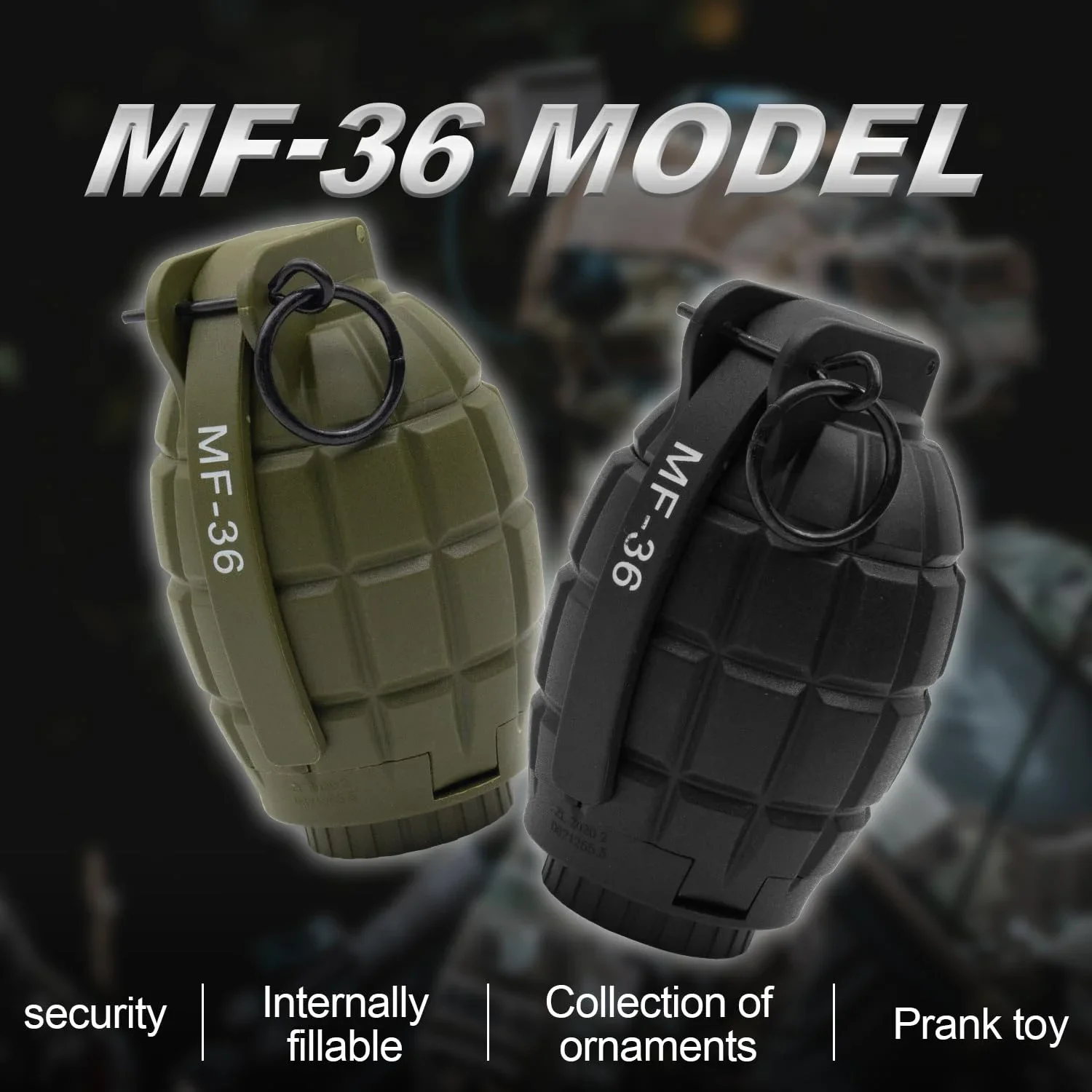 2PCS MF-36 Hand Grenades Plastic Toy Reusable Spring Powered Impact Grenades Model for Airsoft Paintball CS Game Role Play Prop
2PCS MF-36 Hand Grenades Plastic Toy Reusable Spring Powered Impact Grenades Model for Airsoft Paintball CS Game Role Play Prop