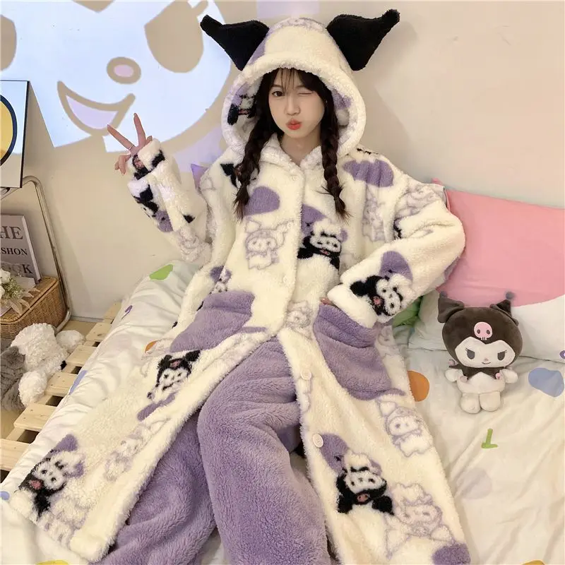 Kawaii Sanrios Kuromi Plush Pajamas Thickened Hooded Home Wear Pajama Set Cartoon Christmas Girl Birthday Gift For Girlfriend
Kawaii Sanrios Kuromi Plush Pajamas Thickened Hooded Home Wear Pajama Set Cartoon Christmas Girl Birthday Gift For Girlfriend