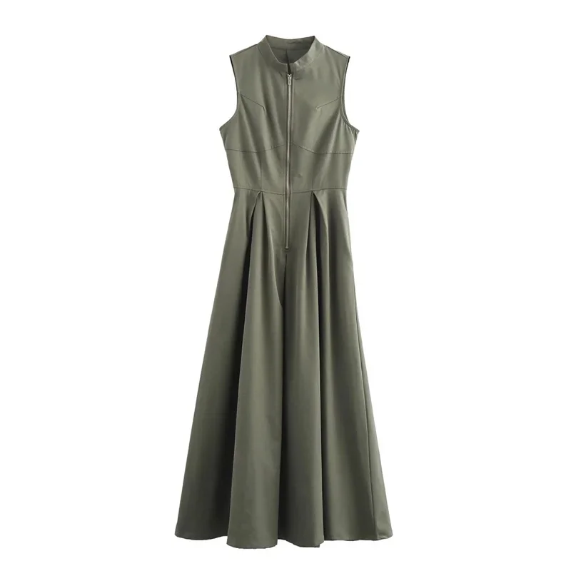 New Sleeveless Spliced Zipper Maxi Dress Elegant V-neck High Waist Slim Pleated Long Dresses Summer Office Lady Street Robes
New Sleeveless Spliced Zipper Maxi Dress Elegant V-neck High Waist Slim Pleated Long Dresses Summer Office Lady Street Robes