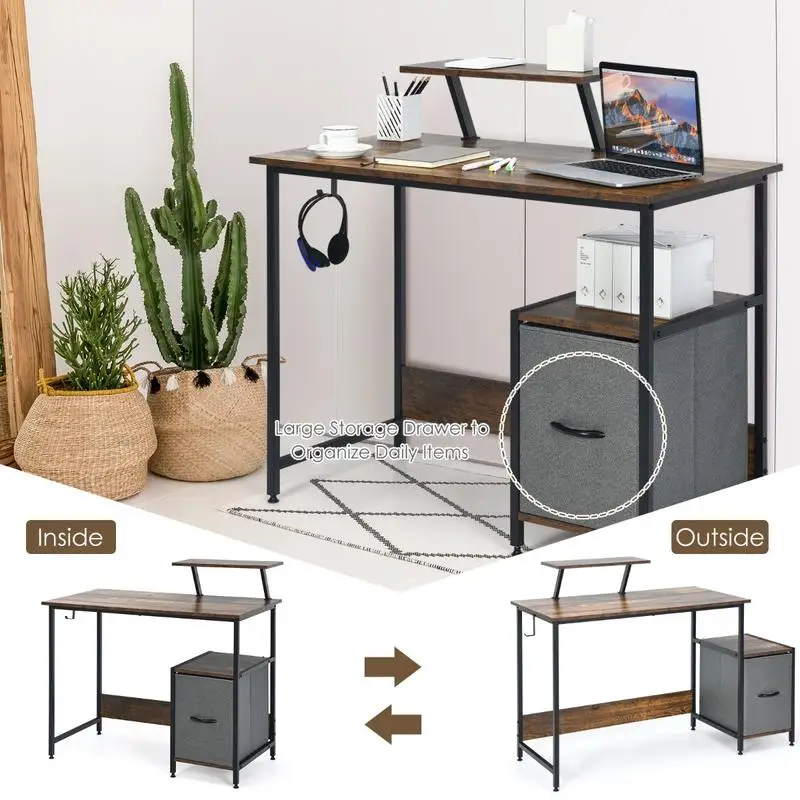 Computer Desk with Reversible Storage Drawer and Moveable Shelf-Brown
Computer Desk with Reversible Storage Drawer and Moveable Shelf-Brown