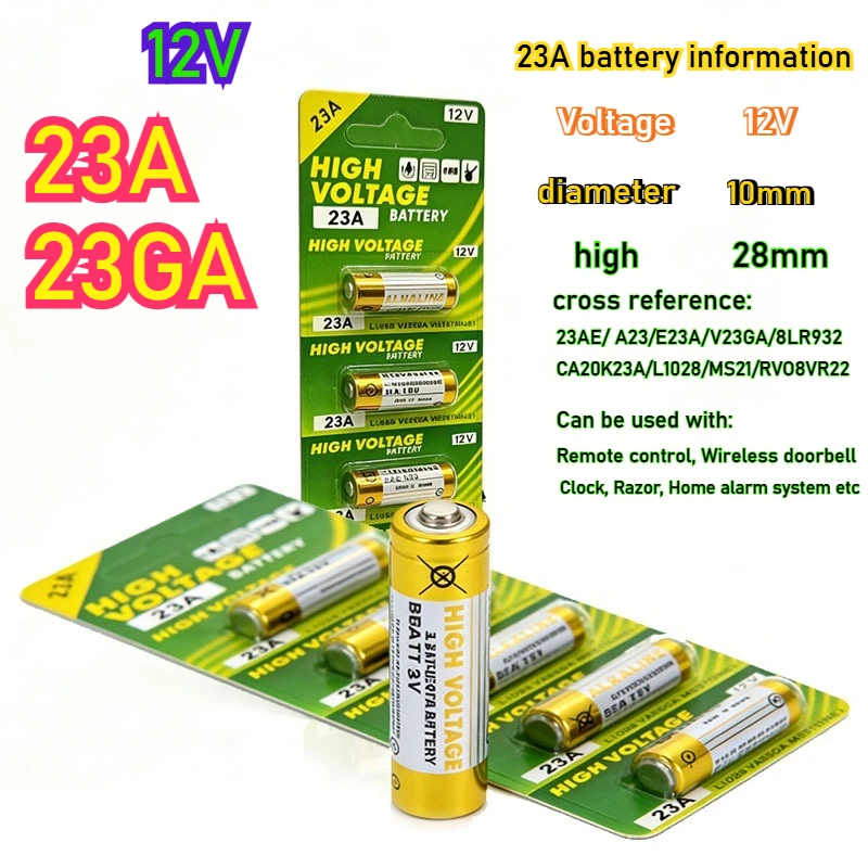 12V 23A 23GA A23S E23A EL12 MN21 V23GA GP23A LRV08 doorbell remote control electric toy battery A23 alkaline battery pack
12V 23A 23GA A23S E23A EL12 MN21 V23GA GP23A LRV08 doorbell remote control electric toy battery A23 alkaline battery pack