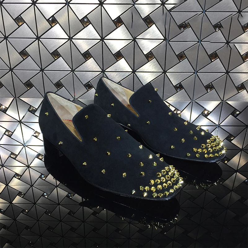 DYNJASONCGK New Black Suede leather men loafers with Gold Rivet spikes toe Fashion Prom and Party men dress shoes
DYNJASONCGK New Black Suede leather men loafers with Gold Rivet spikes toe Fashion Prom and Party men dress shoes