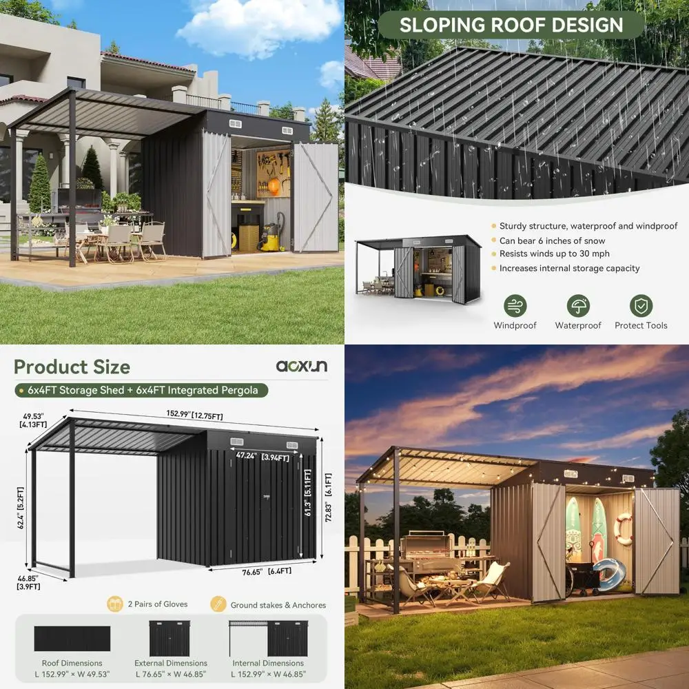 Комбинация сарая для хранения на открытом воздухе 6x4 футов и беседки с твердым верхом, металлический навес размером 12x4 футов с открытой перголой, универсальный садовый сейф
Комбинация сарая для хранения на открытом воздухе 6x4 футов и беседки с твердым верхом, металлический навес размером 12x4 футов с открытой перголой, универсальный садовый сейф