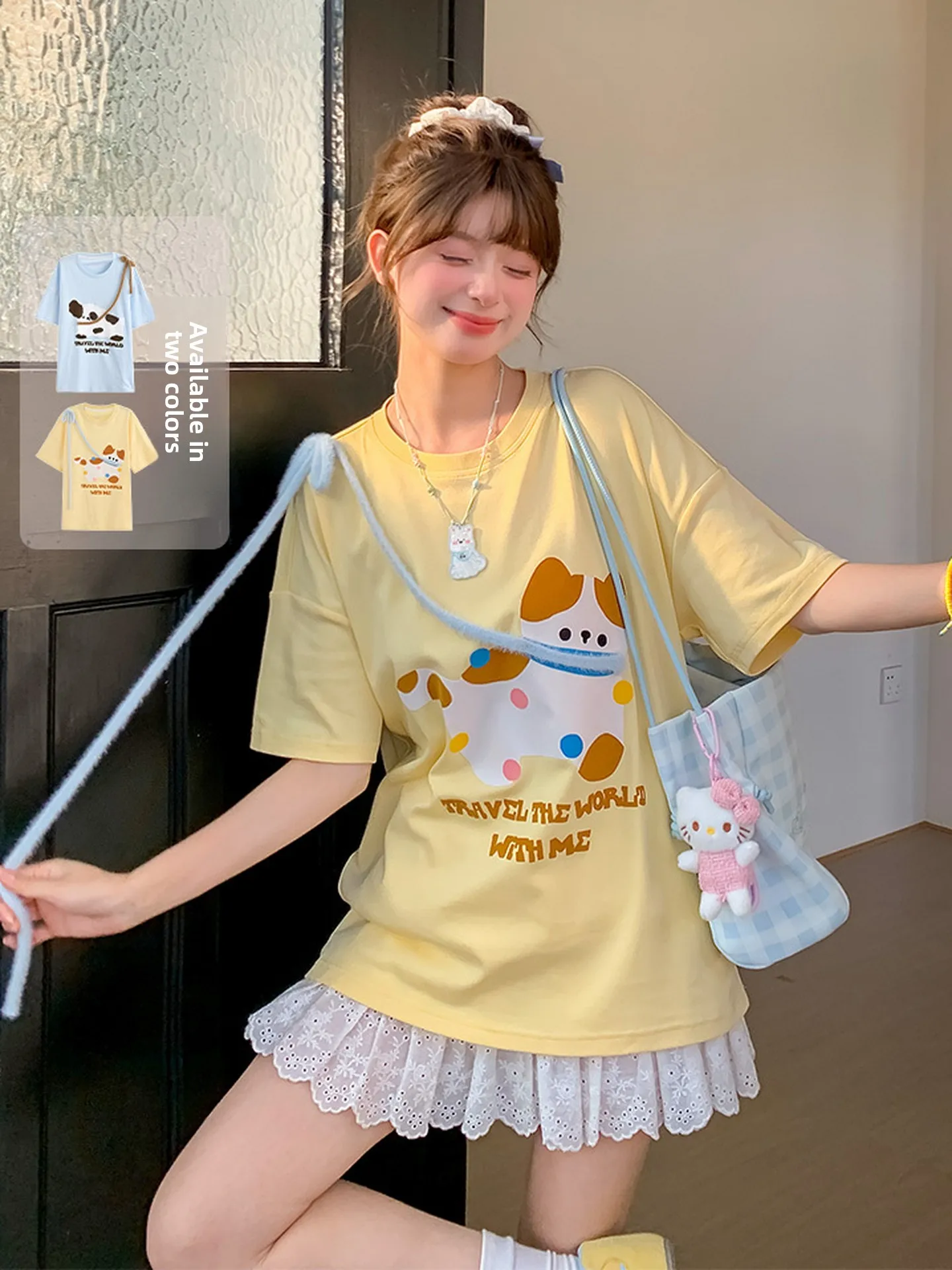 Cute Print Short Sleeve T-Shirt Women's Sweet Style Loose Fit Summer Top Versatile Casual Fashion Fairy Tale Theme
Cute Print Short Sleeve T-Shirt Women's Sweet Style Loose Fit Summer Top Versatile Casual Fashion Fairy Tale Theme