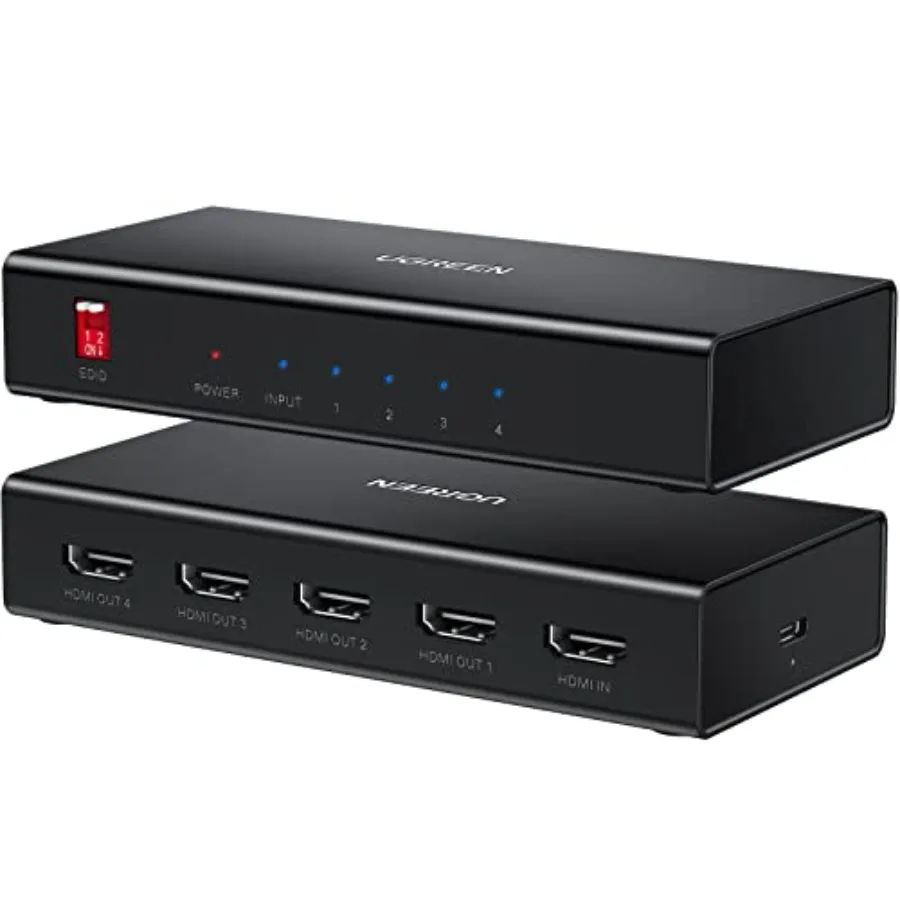 HDMI Splitter 1 in 4 Out 4K@60Hz HDMI 2.0 Splitter 18 Gbps 1x4 Only Mirror Screen Support EDID HDCP 2.2/1.4 3D HDR Compatible w
HDMI Splitter 1 in 4 Out 4K@60Hz HDMI 2.0 Splitter 18 Gbps 1x4 Only Mirror Screen Support EDID HDCP 2.2/1.4 3D HDR Compatible w