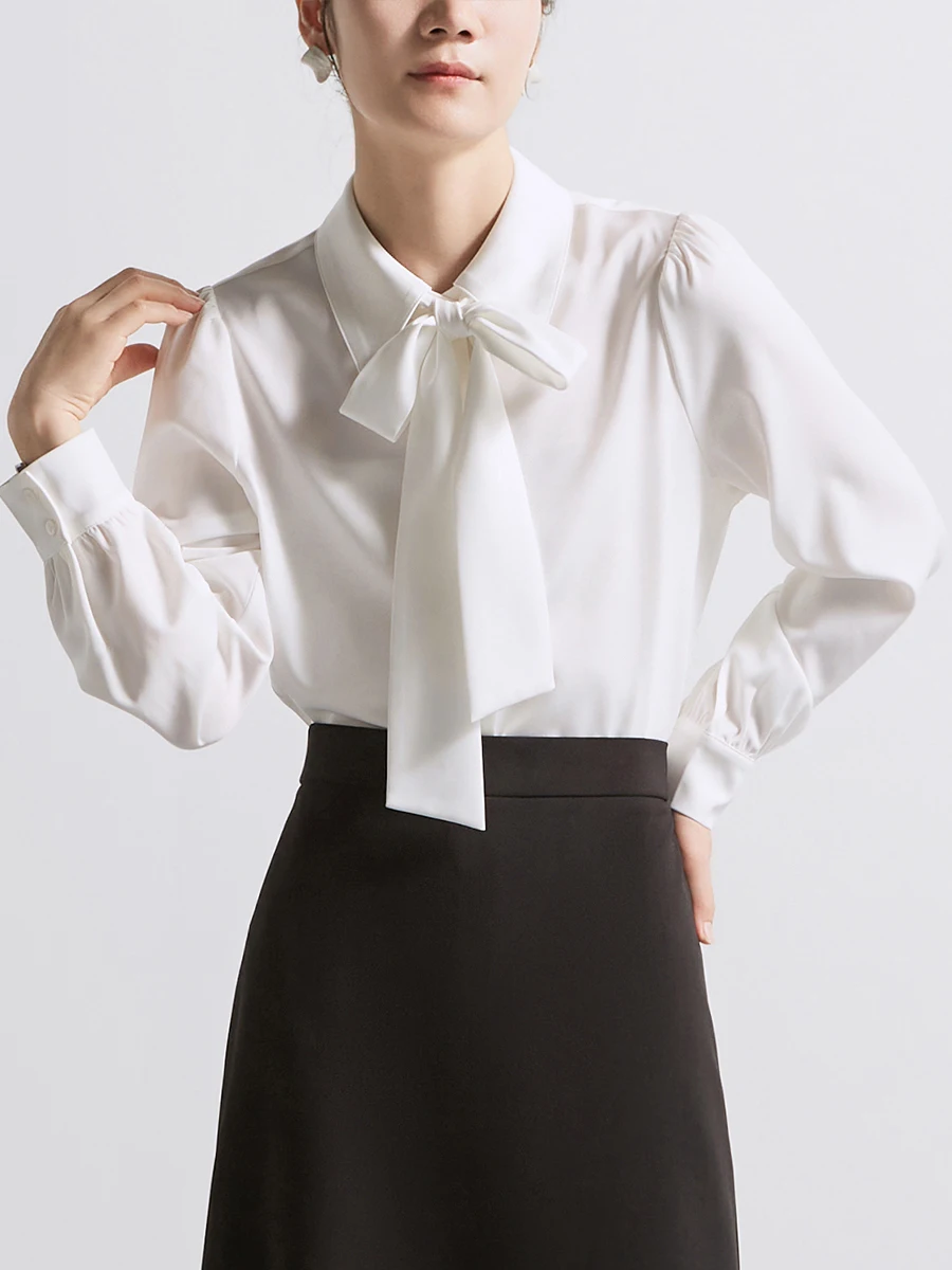 CHICBLISS Silk Satin White Shirt Women's Long Sleeve Spring Autumn Professional Commuting Interview Knot Tunic Top Women
CHICBLISS Silk Satin White Shirt Women's Long Sleeve Spring Autumn Professional Commuting Interview Knot Tunic Top Women