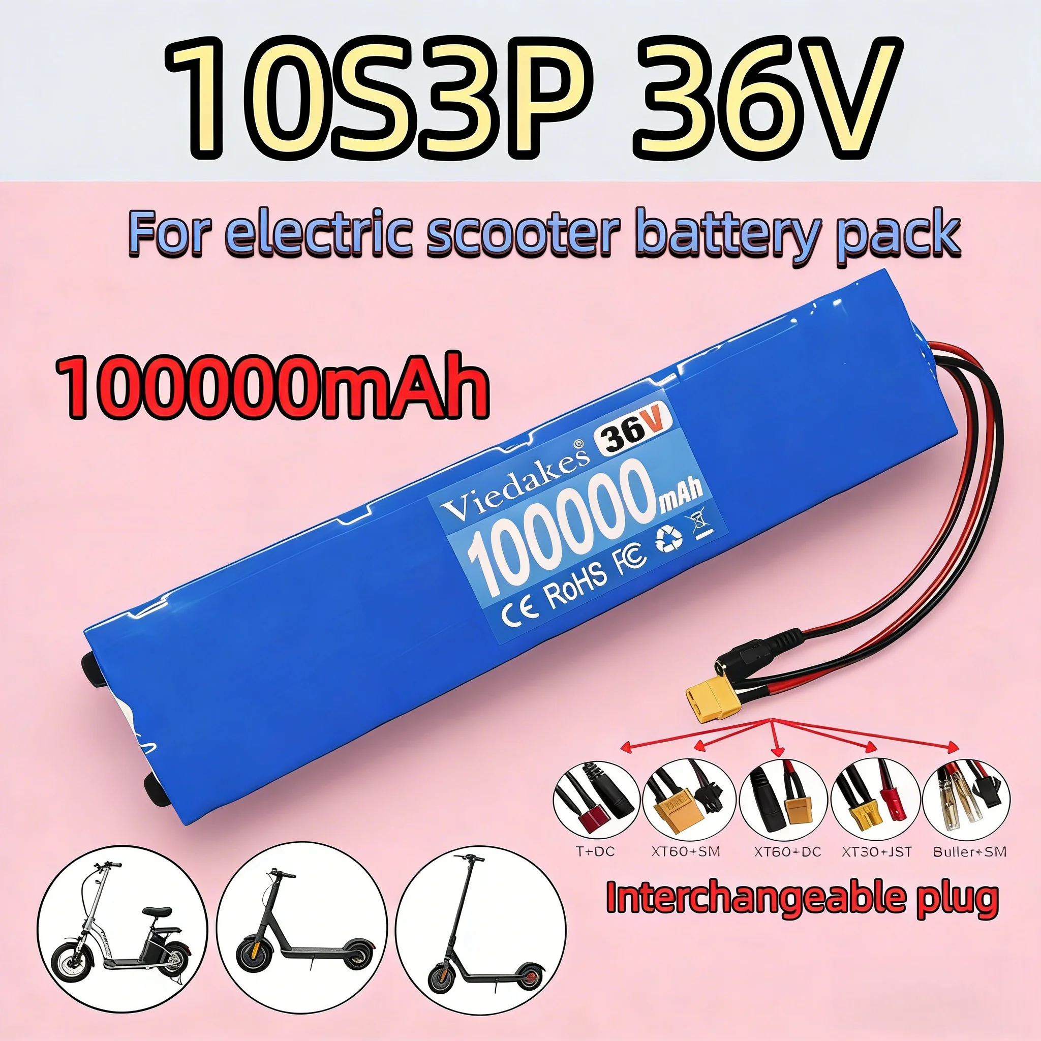 10S3P 36V 10.5Ah Lithium Battery Pack with BMS Rechargeable 18650 500W Power Modified Electric Scooter XT60 JST+charger
10S3P 36V 10.5Ah Lithium Battery Pack with BMS Rechargeable 18650 500W Power Modified Electric Scooter XT60 JST+charger