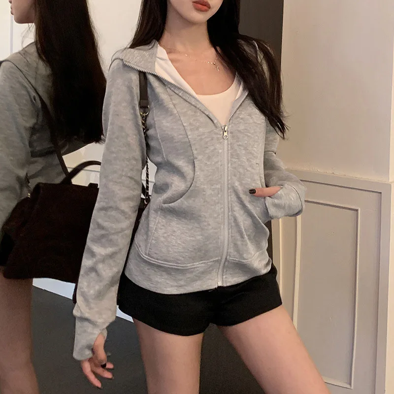 Gray Zipper Hooded Sweatshirt Women 2026 New Korean Slim Fit Cardigan Long Sleeve Coat Woman Solid Pockets Sports Hoodies
Gray Zipper Hooded Sweatshirt Women 2026 New Korean Slim Fit Cardigan Long Sleeve Coat Woman Solid Pockets Sports Hoodies