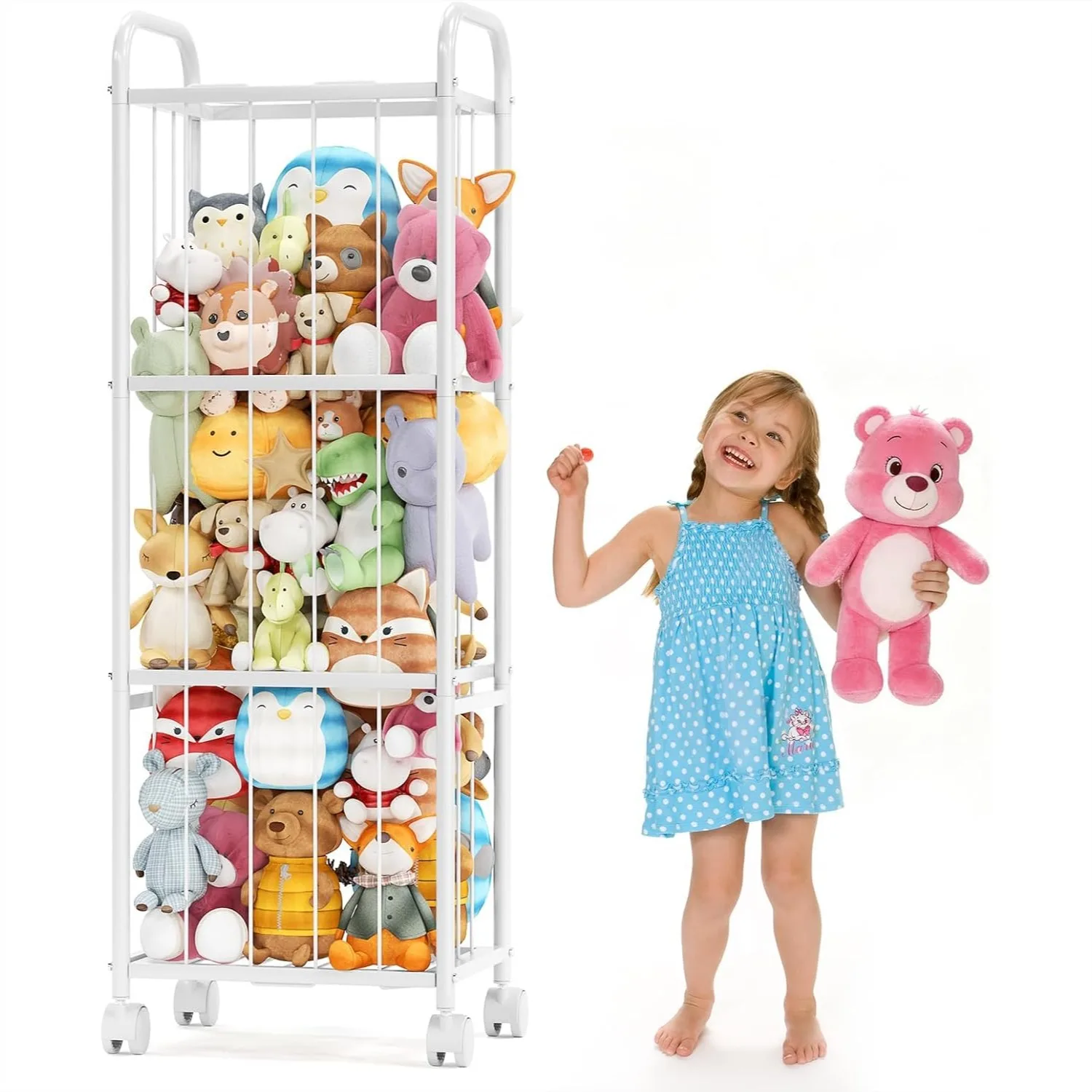 Toy Storage Organizer with Brake Wheels, Extra Large Metal Tube Frame Holds 50+ Plushies, for Kids Room Playroom White
Toy Storage Organizer with Brake Wheels, Extra Large Metal Tube Frame Holds 50+ Plushies, for Kids Room Playroom White