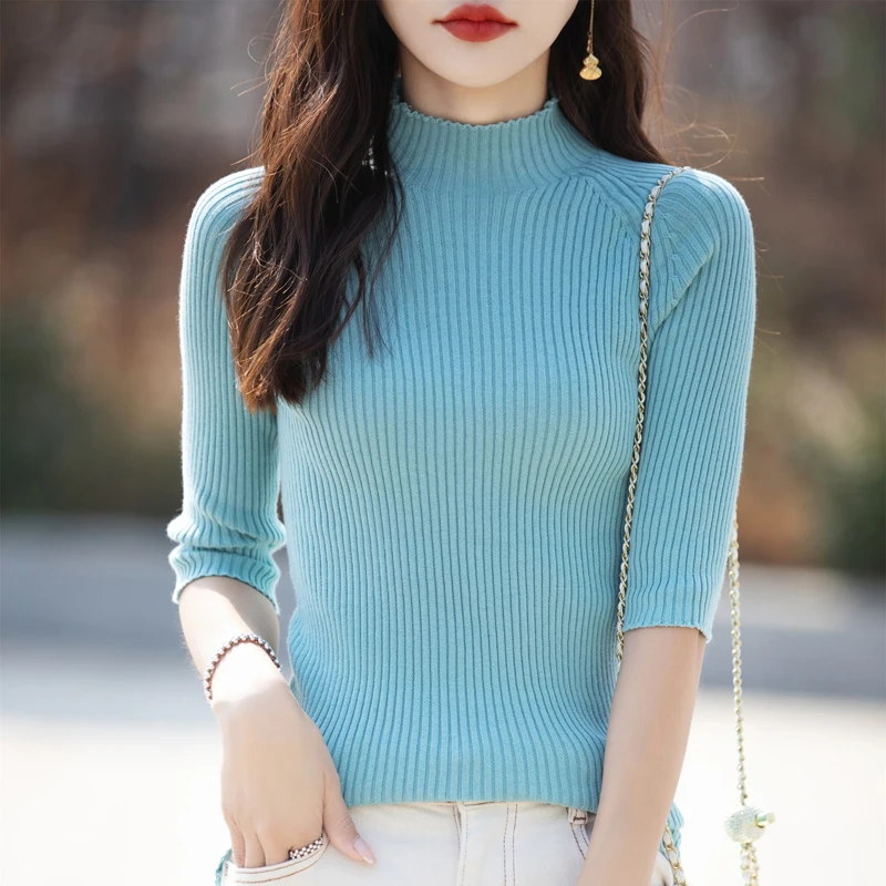 Summer New 100% Cotton Knitted Short Sleeve T-Shirt Women's High Neck Slim Thin Vest Fashion Joker Elastic Cotton Thread Blouse
Summer New 100% Cotton Knitted Short Sleeve T-Shirt Women's High Neck Slim Thin Vest Fashion Joker Elastic Cotton Thread Blouse