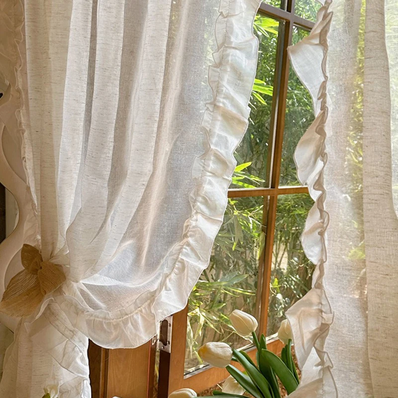 French Elegant Ruffled Sheer Curtains, Faux Linen Curtains for Living Room Bedroom Romantic Window Decoration Panel
French Elegant Ruffled Sheer Curtains, Faux Linen Curtains for Living Room Bedroom Romantic Window Decoration Panel