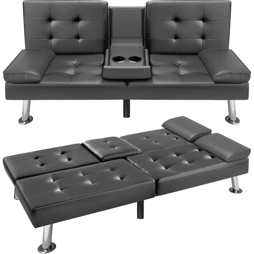 Futon Sofa Bed Modern Faux Leather Couch Bed Convertible Folding Recliner for Living Room with 2 Cup Holders and Armrest (Grey)
Futon Sofa Bed Modern Faux Leather Couch Bed Convertible Folding Recliner for Living Room with 2 Cup Holders and Armrest (Grey)