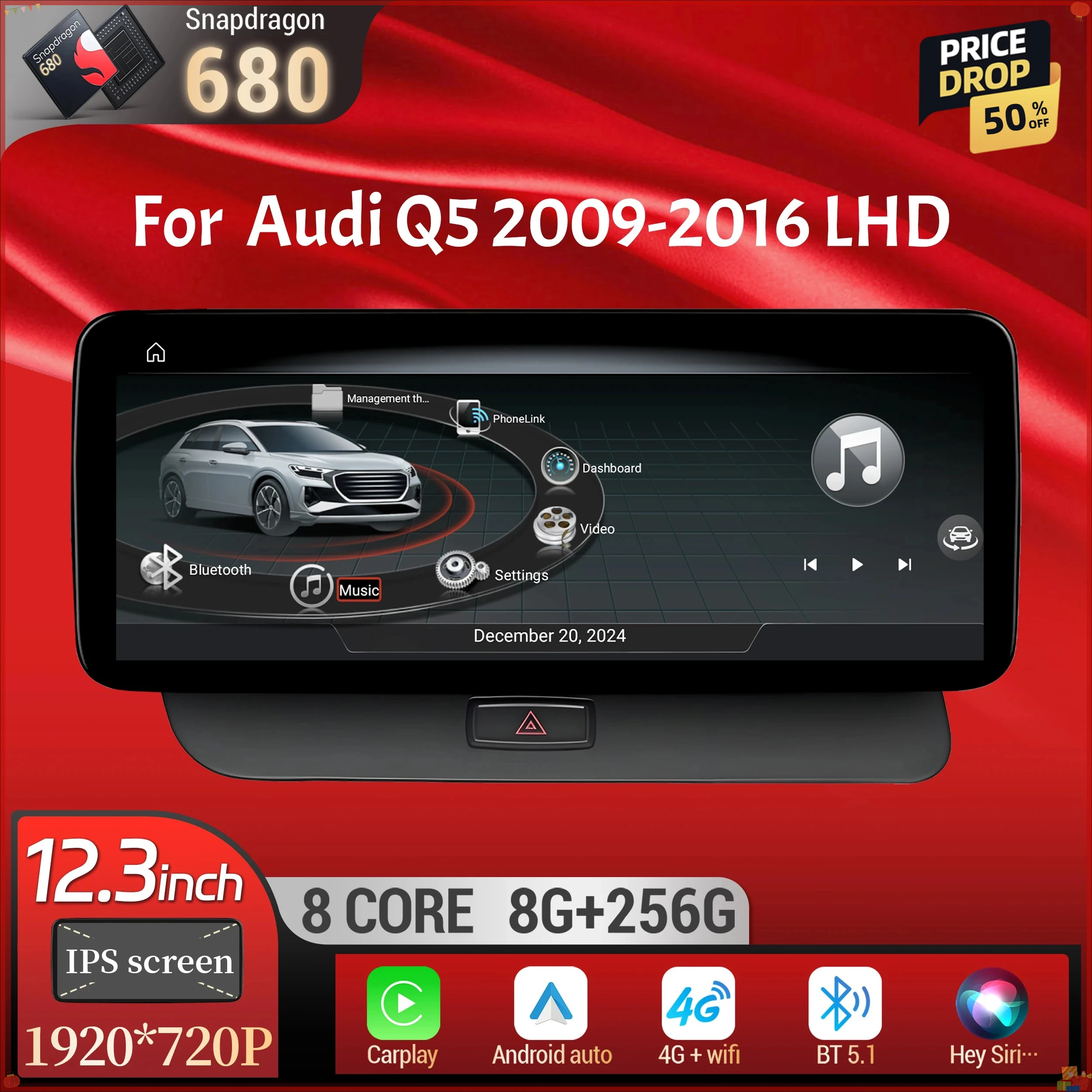12.3 inch Android 14 For Audi Q5 2009-2016 Left Hand Drive Car Radio Wireless BT Carplay Qualcomm Snapdragon 680 System Screen
12.3 inch Android 14 For Audi Q5 2009-2016 Left Hand Drive Car Radio Wireless BT Carplay Qualcomm Snapdragon 680 System Screen