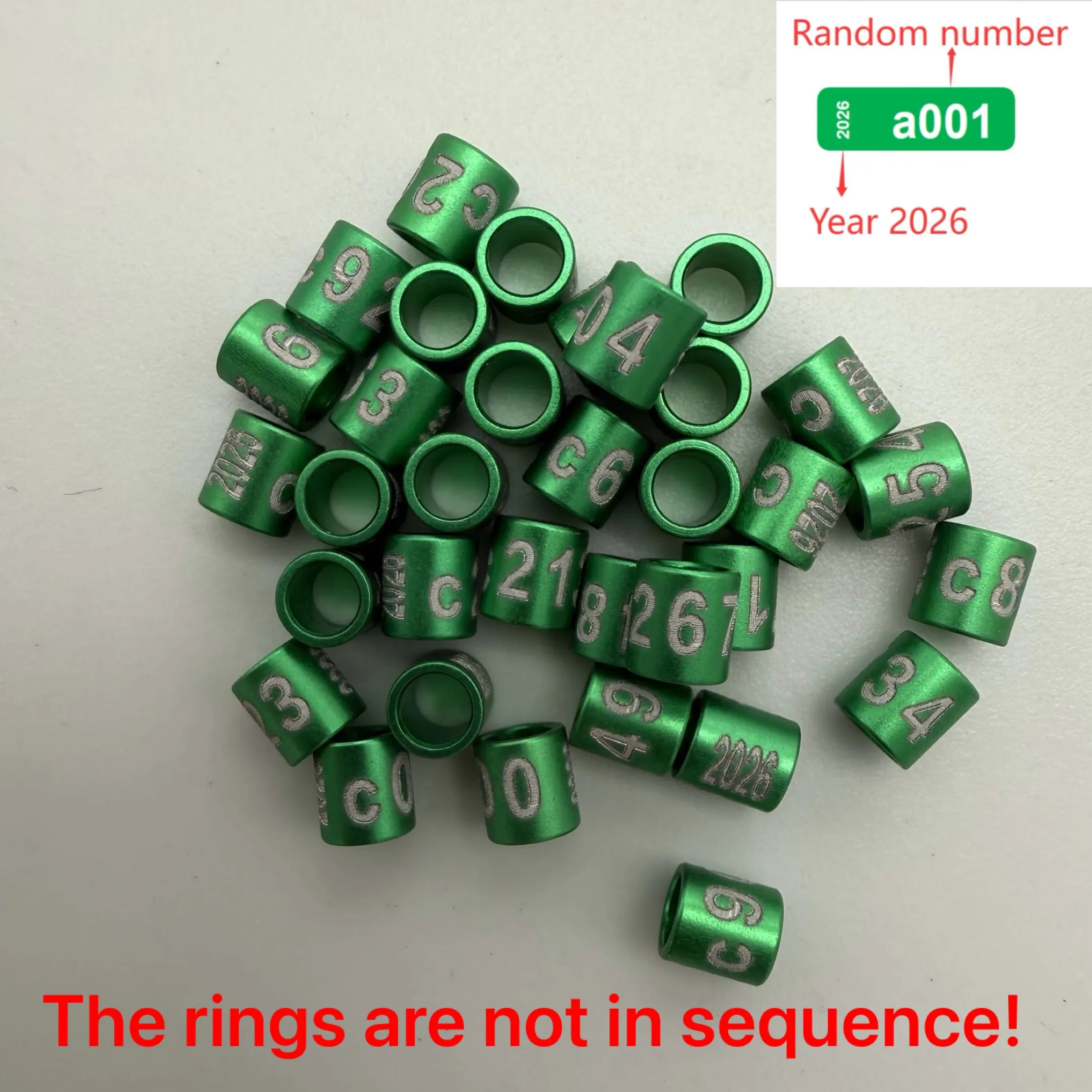 100PCS Green 2026 3.0mm Aluminum Bird Leg Band Unique ID Numbered Newborn 10days (The Rings are not in sequence)
100PCS Green 2026 3.0mm Aluminum Bird Leg Band Unique ID Numbered Newborn 10days (The Rings are not in sequence)