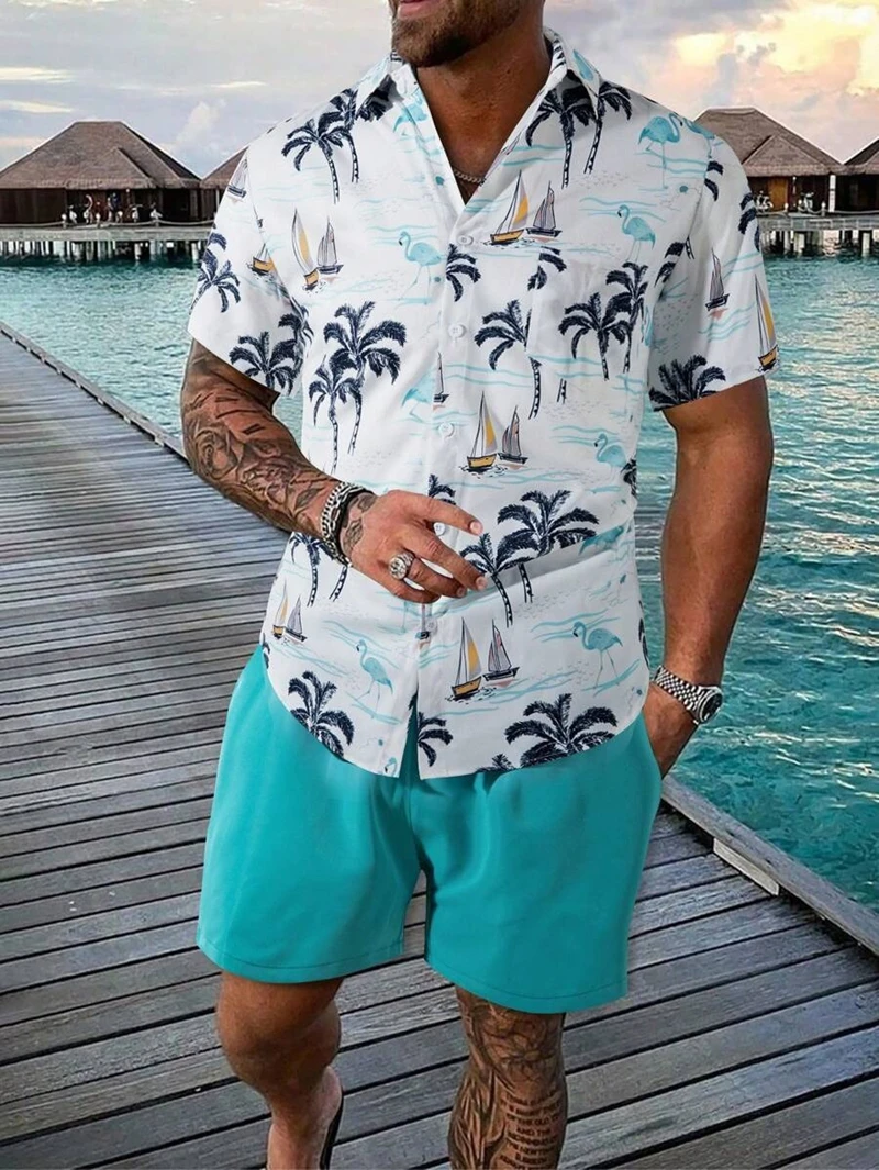 Men's Summer Shirt Set Tree Print Short-Sleeve and Shorts Set Casual Men Pajama Set Sleepwear Plus Size Beach Vacation Shirt
Men's Summer Shirt Set Tree Print Short-Sleeve and Shorts Set Casual Men Pajama Set Sleepwear Plus Size Beach Vacation Shirt