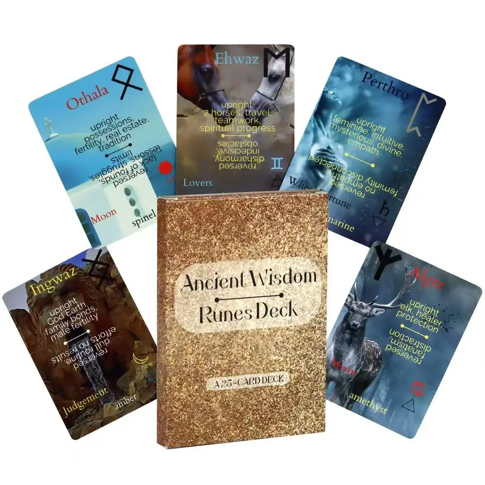 10.4*7.3cm Ancient Wisdom Runes Deck 25 Pcs Runes Cards with Upright and Reversed Meanings
10.4*7.3cm Ancient Wisdom Runes Deck 25 Pcs Runes Cards with Upright and Reversed Meanings