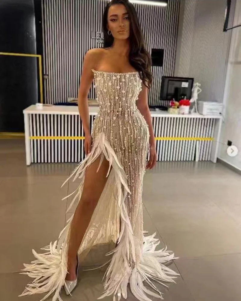 Women's Solid Color Luxury Feathers Oversized Skirt Sequins Beading Temperament Elegant High Slit Tube Top Dress Party Dresses
Women's Solid Color Luxury Feathers Oversized Skirt Sequins Beading Temperament Elegant High Slit Tube Top Dress Party Dresses