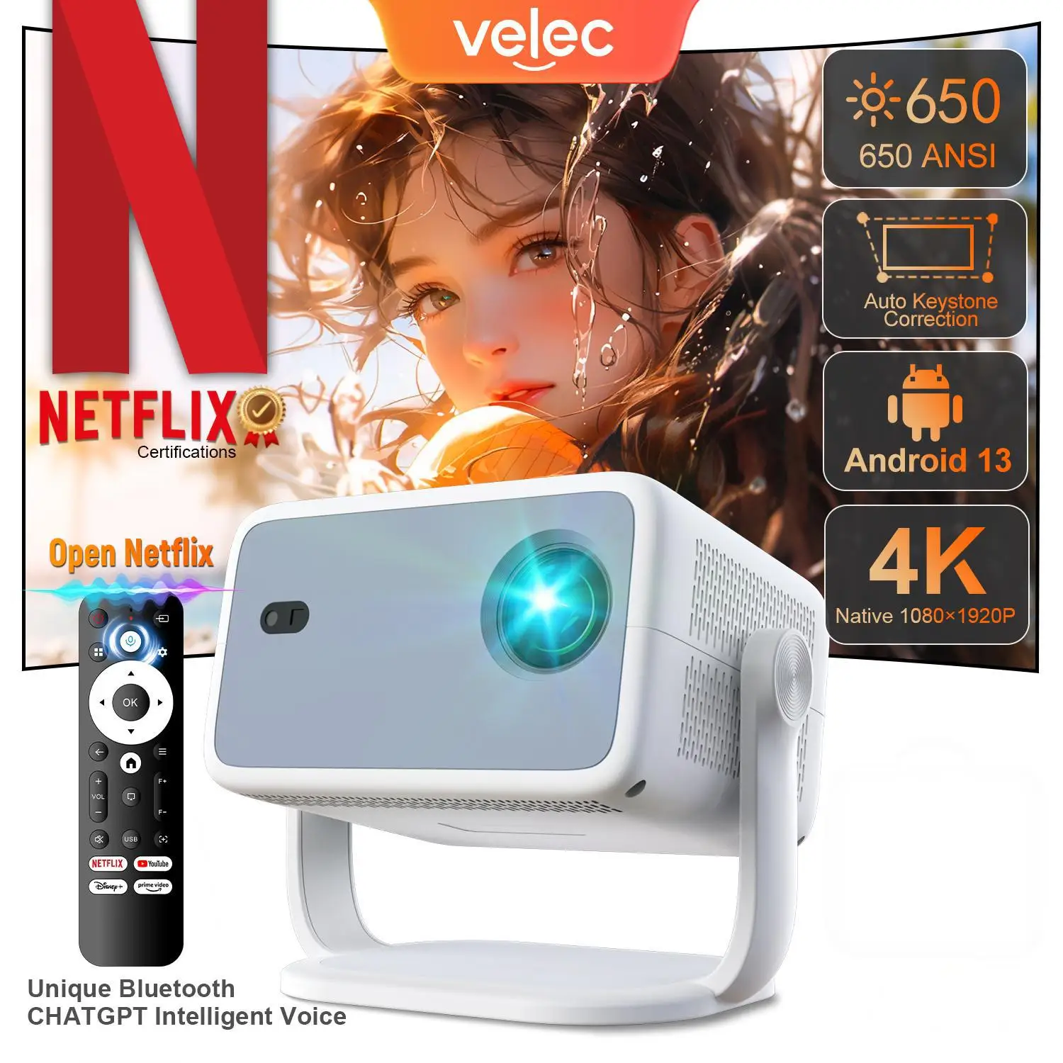 TP350 Netflix Certification Projector 4K Android 13 Native Wifi6 BT5.2 1080P 650ANSI Portable Projector Auto Keystone Correction
TP350 Netflix Certification Projector 4K Android 13 Native Wifi6 BT5.2 1080P 650ANSI Portable Projector Auto Keystone Correction