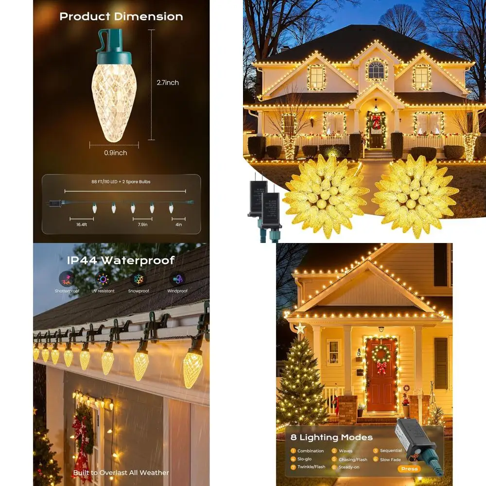 Рождественские огни C9, 72 фута, 110 светодиодов, водонепроницаемые, 8 режимов и таймер, упаковка из 2 теплых белых для рождественского декора в помещении и на открытом воздухе
Рождественские огни C9, 72 фута, 110 светодиодов, водонепроницаемые, 8 режимов и таймер, упаковка из 2 теплых белых для рождественского декора в помещении и на открытом воздухе