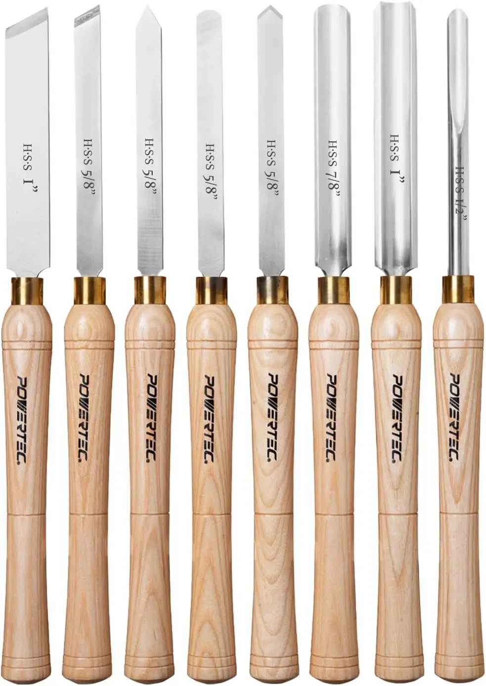 8-Piece Wood Lathe Chisel Set with HSS Steel Blades, Includes Gouges, Scrapers & Parting Tool