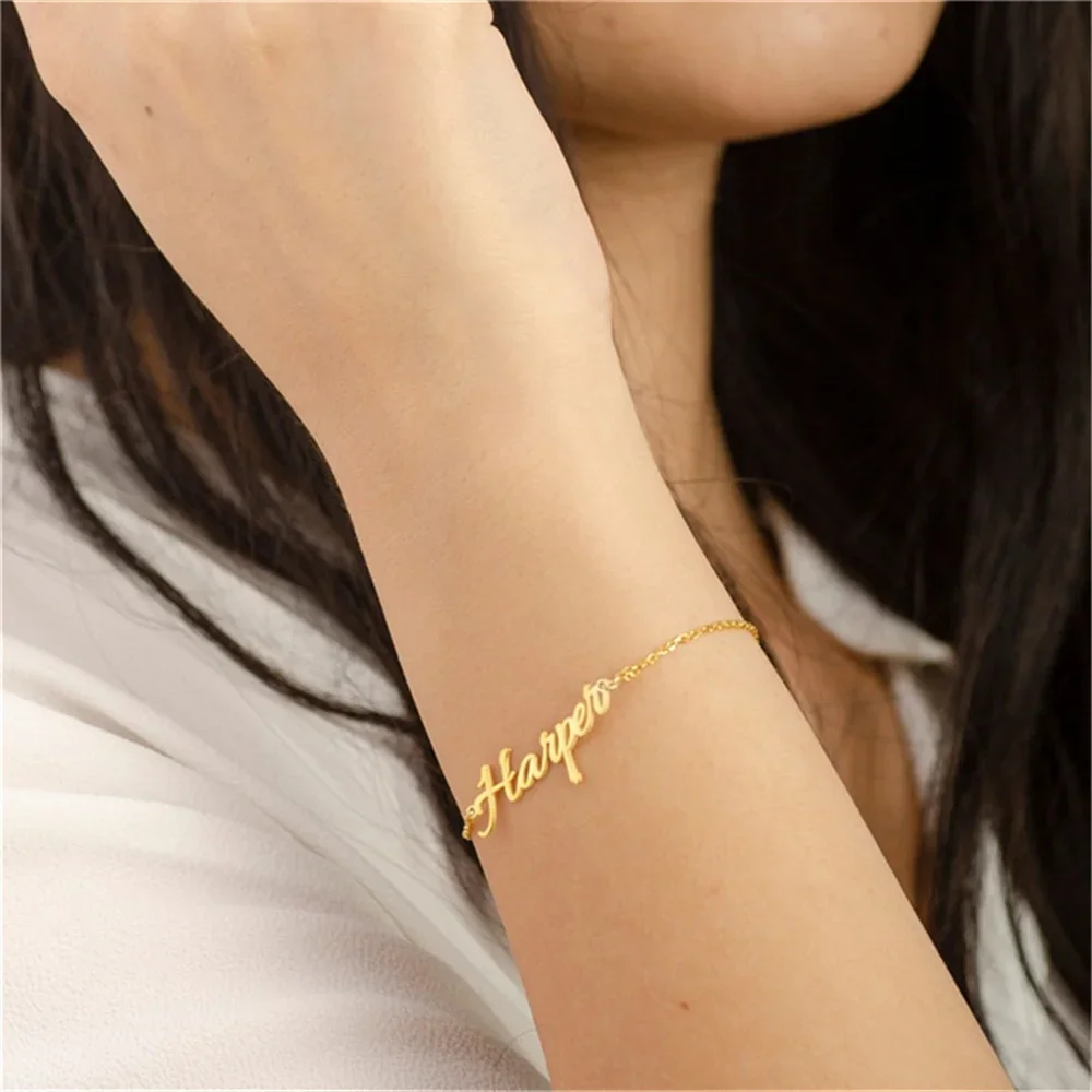 Custom Name Personalized Women Bracelet Stainless Steel Jewelry Gold Letters Cable Chain Charm Bracelet Gift for Girlfriend
Custom Name Personalized Women Bracelet Stainless Steel Jewelry Gold Letters Cable Chain Charm Bracelet Gift for Girlfriend