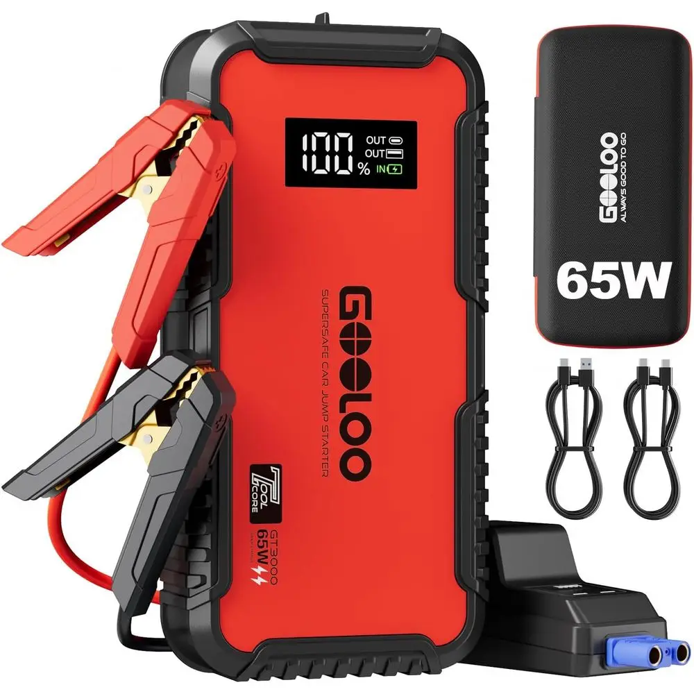 Портативное пусковое устройство 65W Quick Charge 3000A, литиевая батарея 12V с кабелями
Портативное пусковое устройство 65W Quick Charge 3000A, литиевая батарея 12V с кабелями