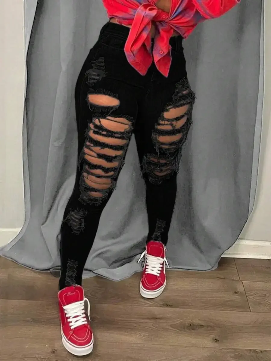 Ripped Skinny Jeans For Women High Stretch Denim Streetwear Style
Ripped Skinny Jeans For Women High Stretch Denim Streetwear Style